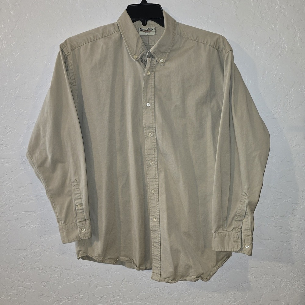 Steve & Barry's Dress Shirt Button Down Men's L Light Brown Long Sleeve heavy